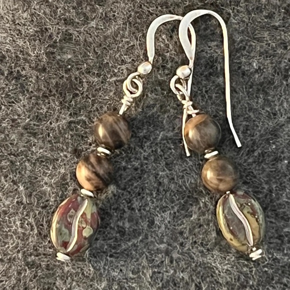 Coffee Bean Beads with Black Moonstone & Sterling Silver - Handmade - Picture 1 of 5